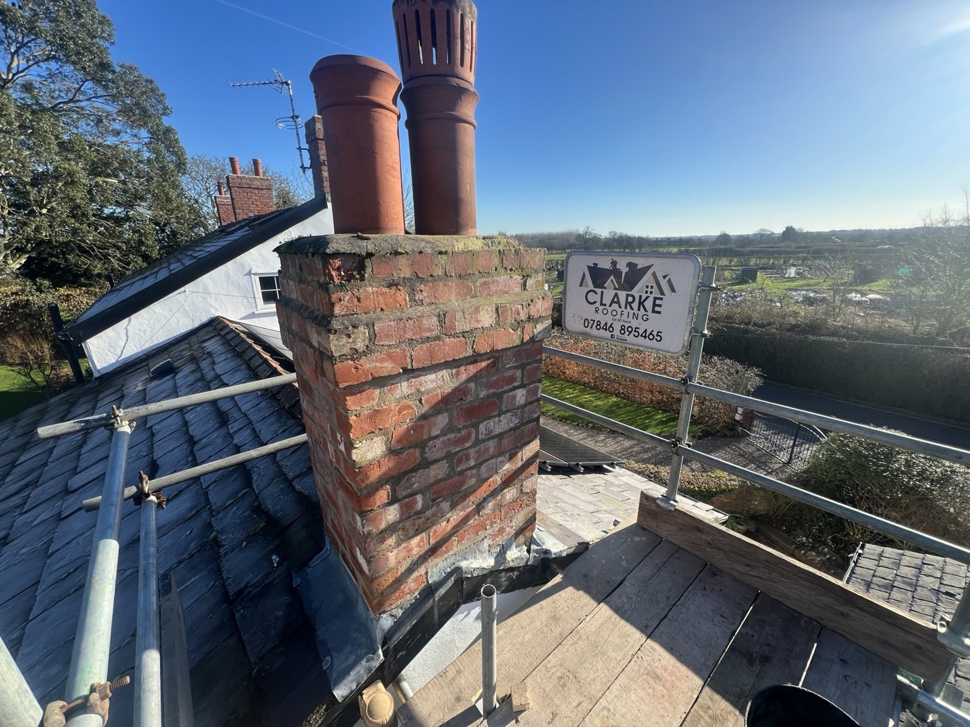 Kingsley: scaffolding for chimney repair
